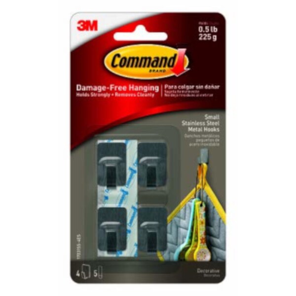 3M 3M Command Stainless Steel Metal Small Hook 0.5 lb. cap. 4 pk - 17031SS-4ES