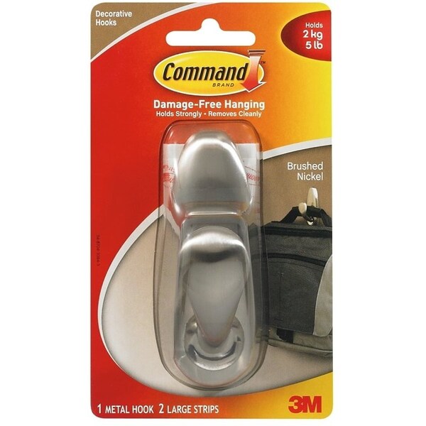 Command Forever Classic Series Decorative Hook, 5 lb, 1-Hook, Metal, Brushed Nickel - FC13-BN