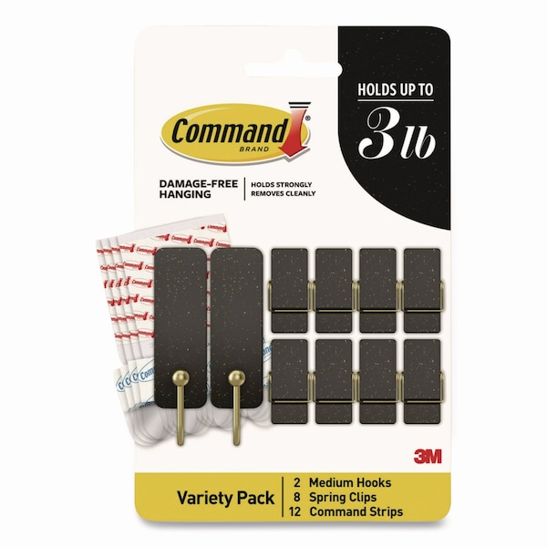 Command Limited Edition Hooks and Clips, Soot, 3 lb Capacity, 2 Hooks, 8 Clips and 12 Strips/Pack - STMHP-10ESF