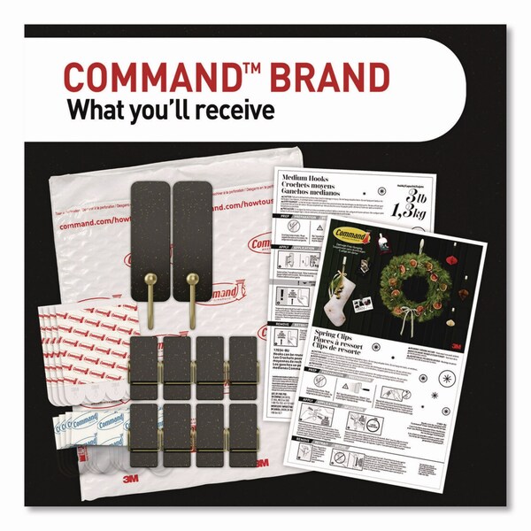 Command Limited Edition Hooks and Clips, Soot, 3 lb Capacity, 2 Hooks, 8 Clips and 12 Strips/Pack - STMHP-10ESF