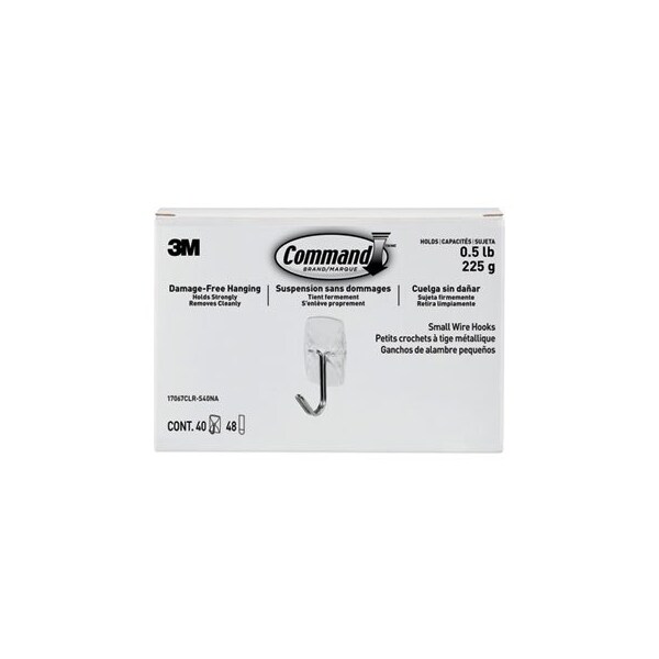 3M Commercial Command, Clear Hooks And Strips, Plastic/Metal, Small, 88Pk - 17067CLRS40N