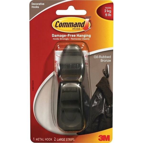 Command Forever Classic Series Decorative Hook, 7/8 in Opening, 5 lb, 1-Hook, Metal, Oil-Rubbed Bronze - FC13-ORB