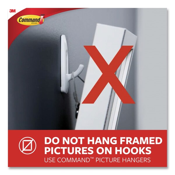 Command General Purpose Wire Hooks, Large, Metal, White, 5 lb Capacity, 3 Hooks and 8 Strips - 170693ES