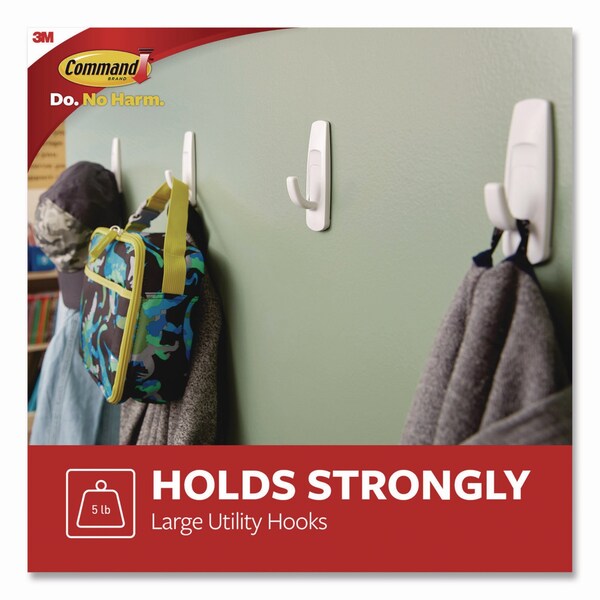 Command General Purpose Hooks, Large, Plastic, White, 5 lb Capacity, 12 Hooks and 18 Strips - 17003-CLUB