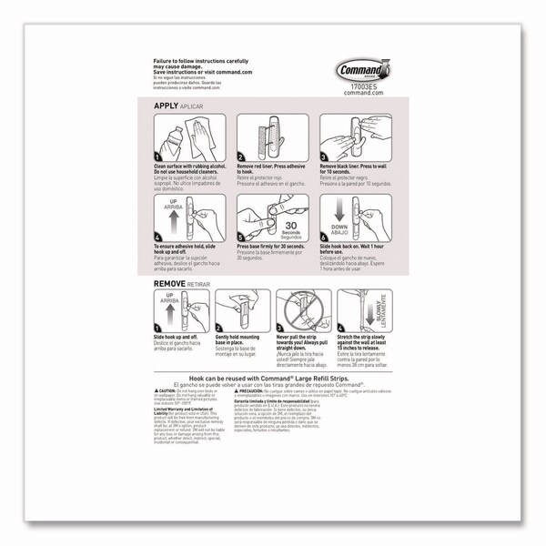 Command General Purpose Hooks, Large, Plastic, White, 5 lb Capacity, 12 Hooks and 18 Strips - 17003-CLUB