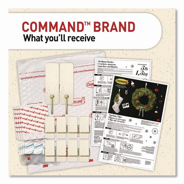 Command Limited Edition Hooks and Clips, Vanilla Bean, 3 lb Capacity, 2 Hooks, 8 Clips and 12 Strips/Pack - VBMHP-10ESF