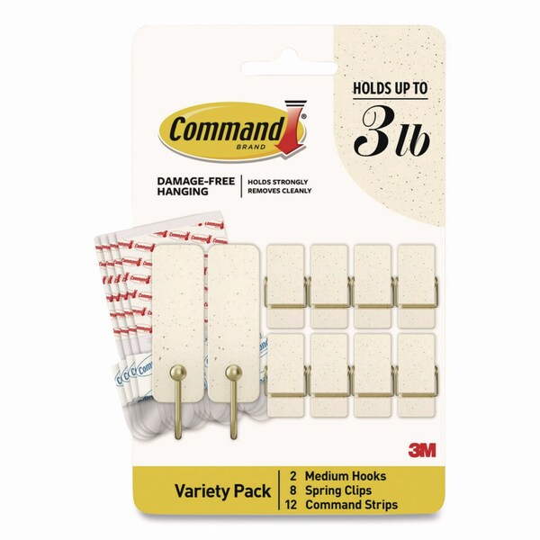 Command Limited Edition Hooks and Clips, Vanilla Bean, 3 lb Capacity, 2 Hooks, 8 Clips and 12 Strips/Pack - VBMHP-10ESF