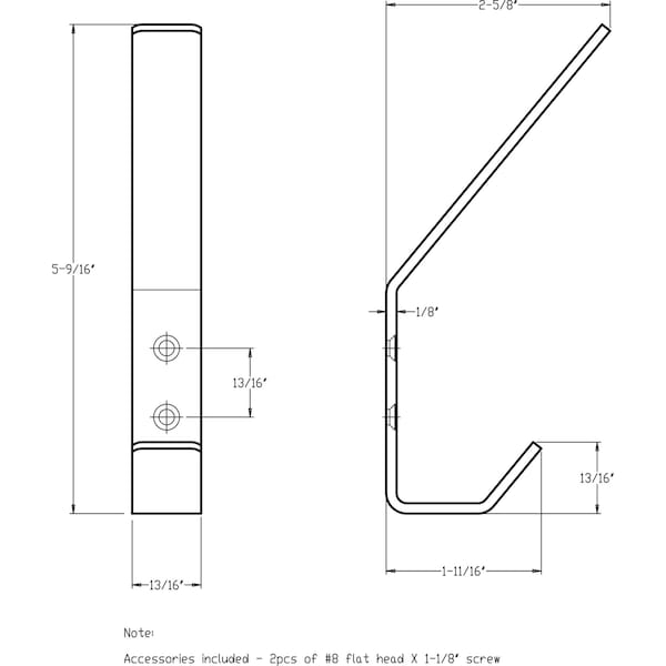 Elements By Hardware Resources 5-9/16" Stainless Steel Modern Double Prong Wall Mounted Hook - YD35-556SS