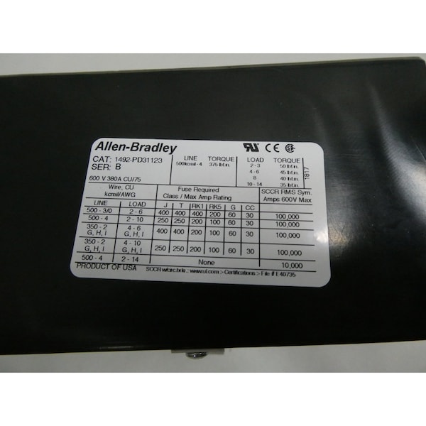 Bloque de terminales y contacto de distribución de energía Allen Bradley Ser B - 1492-PD31123