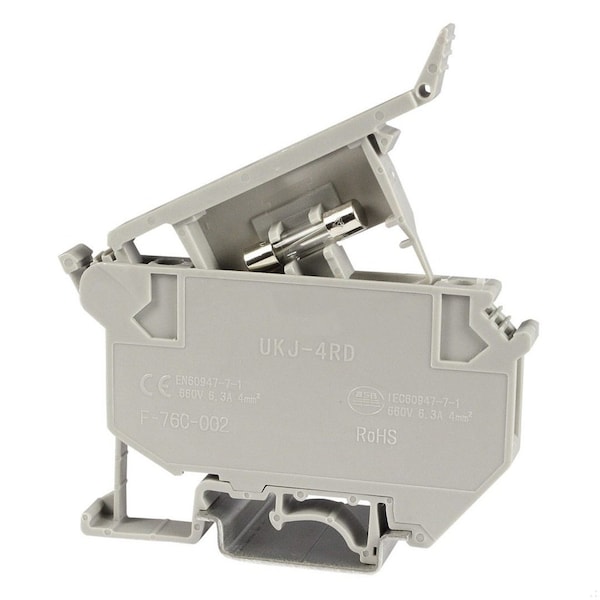 Bloque terminal de fusible de vidrio con indicación de 120-250V, para fusibles de vidrio de 5x20mm, montaje en riel DIN, paquete de 10 - ASIUK5HESILED120