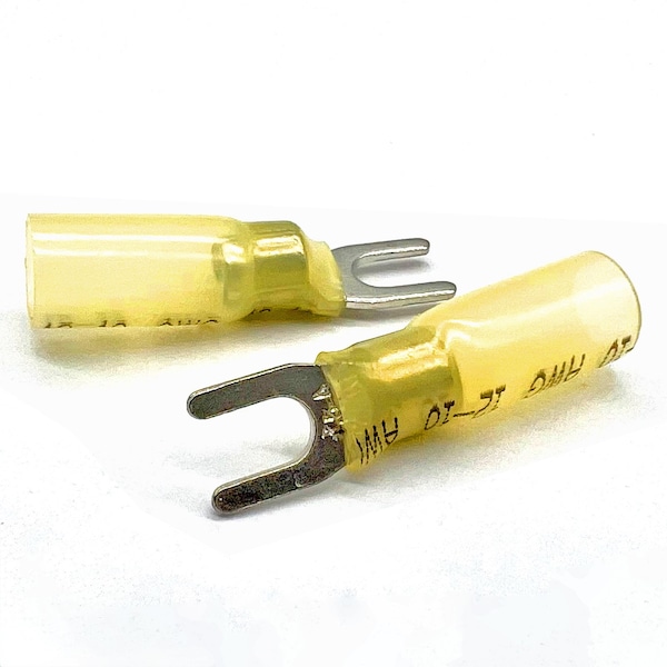 200 piezas de Conectores en Forma de U Amarillos Termocontraíbles de Grado Marino #10 de Boltsandnuts.Com, calibre AWG 12-10, 200PK - EL-1210-FORK10-HSY-200