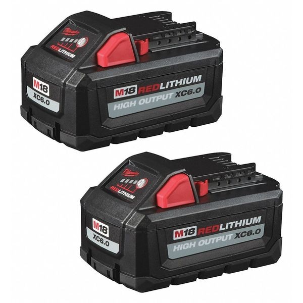 Milwaukee Tool M18 REDLITHIUM XC6.0 Battery, 6.0Ah, Extended Capacity, 18V, Li-Ion, Batteries (2-Pack) - 48-11-1862