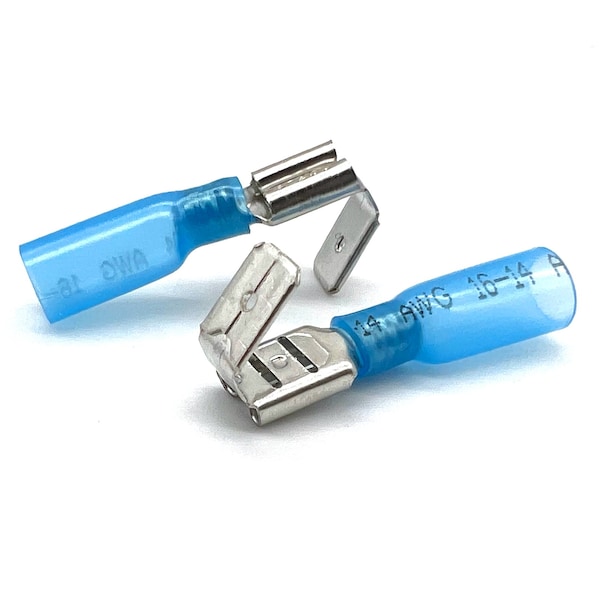 Boltsandnuts.Com 100 Piezas Conectores Azules de Empalme Tipo Cerdo de Contracción Térmica de Grado Marino, AWG 16-14, 100PK - EL-1614-PIGGYBACK-HSB-100