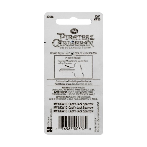 Hillman HILLMAN Disney Capt N Jack Sparrow House Key Blank 66/97 KW1/KW10 Single For Kwikset and Titan Locks - 87638