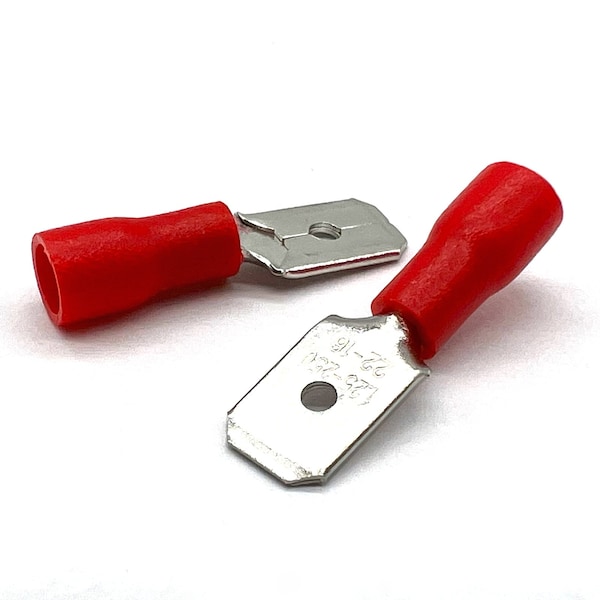 Boltsandnuts.Com 100 Piezas Conector de Engarce de Pala Macho de PVC/Vinilo Rojo, AWG 22-16, 100PK - EL-2216-MSPADE-VR-100