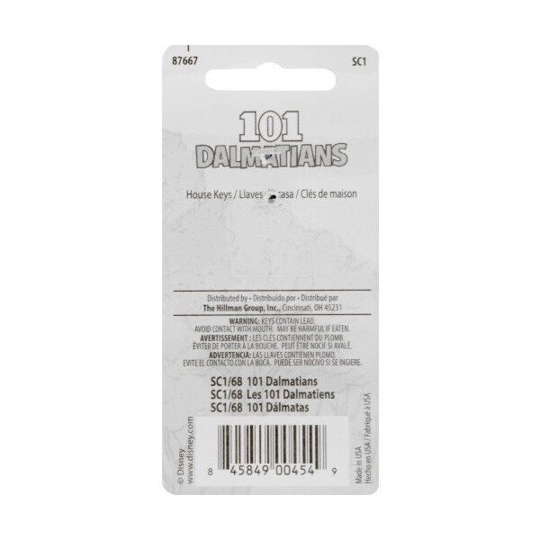 Hillman HILLMAN Disney 101 Dalmatians House Key Blank 68 SC1 Single For Schlage Locks - 87667