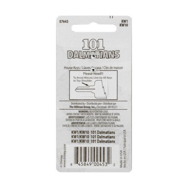 Hillman HILLMAN Disney 101 Dalmatians House Key Blank 66/97 KW1/KW10 Single For Kwikset and Titan Locks - 87643