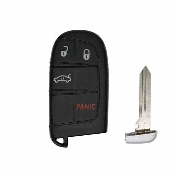 Keyless Factory KeylessFactory: Dodge / Jeep / Chrysler 4-Button Smart Key Shell W/ Trunk and w/ Emergency Key - SKS-CHY-1446-4B