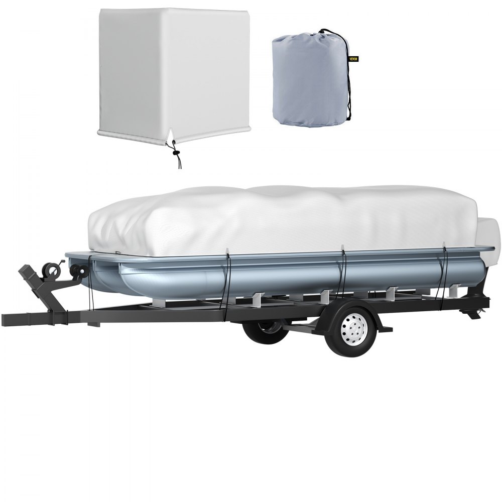 VEVOR Pontoon Boat Cover, Fit for 25'-28' Boat, Heavy Duty 600D Marine Grade Oxford Fabric, UV Resistant Waterproof Trailerable Boat Cover w/ 2 Support Poles and 7 Wind-Proof Straps, Gray - FQCZYCYCB2528M0J5V0