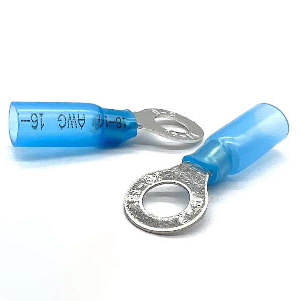 200 piezas de conectores de anillo de contracción térmica azules de calibre #10 de grado marino, AWG 16-14, 200PK - EL-1614-RING10-HSB-200