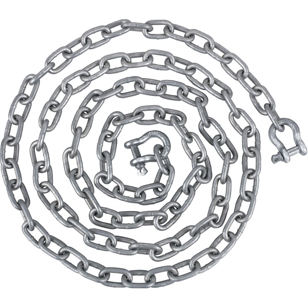 VEVOR Anchor Chain, 10' x 5/16" Galvanized Steel Chain, 3/8" Anchor Chain Shackle, 11650lbs Anchor Lead Chain Breaking Load, 9460lbs Anchor Chain Shackle Breaking Load, Anchor Chain for Boats, Ships - MLDXML10FT516QZHEV0