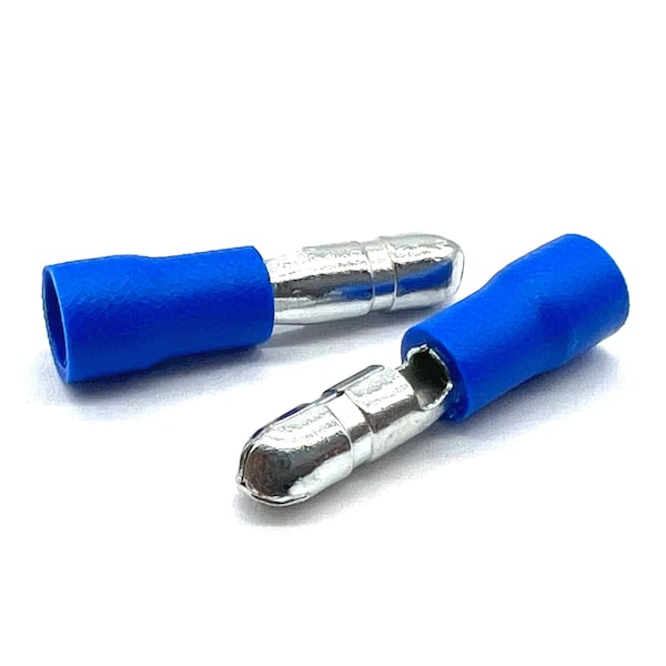 100 Piezas Conector de Engarce Macho de Bala de PVC/Vinilo Azul, AWG 16-14, 100PK - EL-1614-MBULLET-VB-100