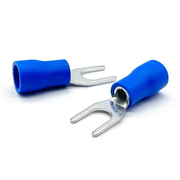 1000 piezas de conectores de horquilla #8 de PVC/vinilo azul, calibre AWG 16-14, 1000PK - EL-1614-FORK8-VB-1000