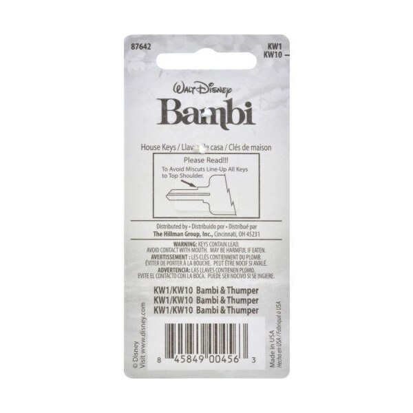 Hillman HILLMAN Disney Bambi and Thumper House Key Blank 66/97 KW1/KW10 Single For Kwikset and Titan Locks - 87642