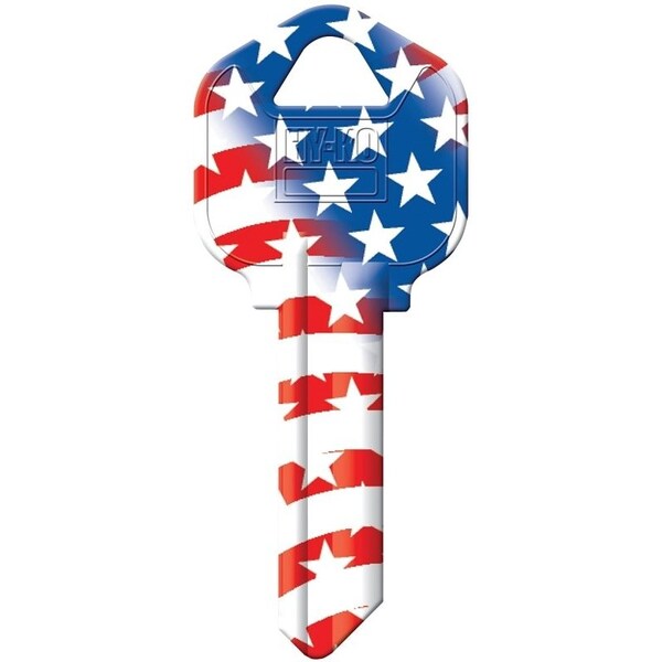 Hy-Ko Key Blank, Solid Brass, Painted, For: Kwikset KW1, Titan KW10 Keyways - 16010KW1FLAG