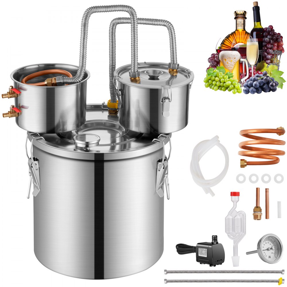 VEVOR Moonshine Still Water Alcohol Distiller 5Gal w/Thumper Keg & 8W Water Pump - SLNTZLQYS5GALG1H7V1