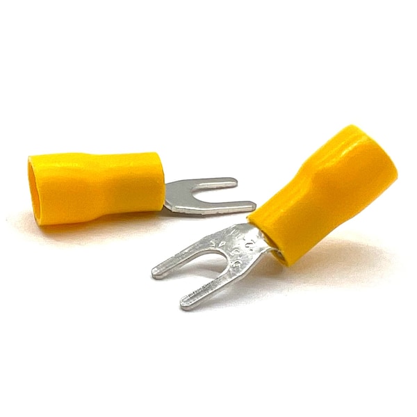 200 piezas de conectores en horquilla amarillos de PVC/Vinilo #8, calibre 12-10, 200 piezas - EL-1210-FORK8-VY-200