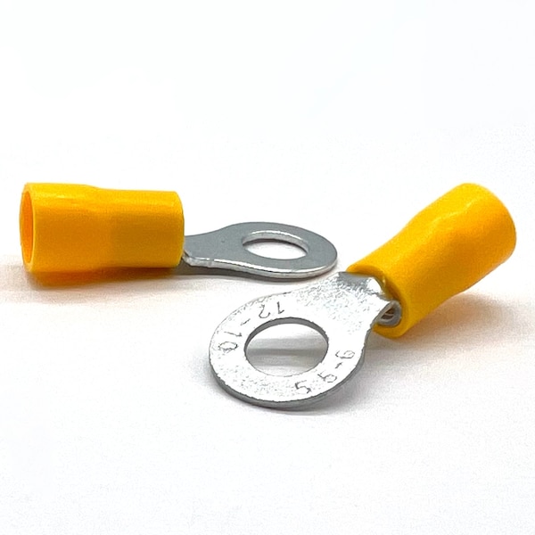 50 piezas de Conector de Anillo de Cuerda con Cabeza Núm. 10 de PVC/Vinilo Amarillo, AWG 12-10, 50 piezas