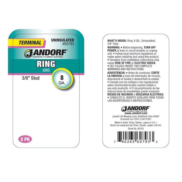 Anillo de terminal Jandorf 8 UNIN 3/8"" CD2 - 60793