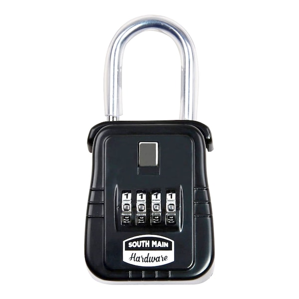 South Main Hardware Shackle Mounted Key Storage Box with Resettable Lock Combination, Black - 810142