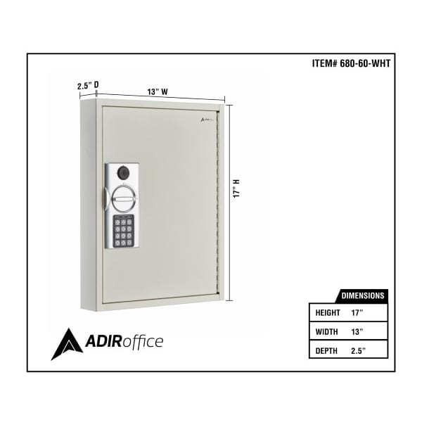 Adiroffice 60-Key Steel Heavy-Duty Digital Lock Key Cabinet, White - ADI680-60-WHI
