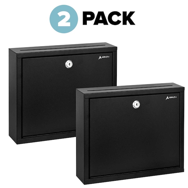 Adiroffice Wall Mountable Large Steel  Drop Box, PK2 - ADI631-03-BLK-2PK