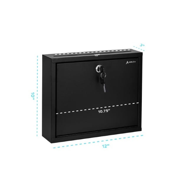 Adiroffice Wall Mountable Large Steel  Drop Box, PK2 - ADI631-03-BLK-2PK