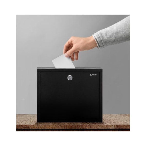 Adiroffice Wall Mountable Large Steel  Drop Box, PK2 - ADI631-03-BLK-2PK