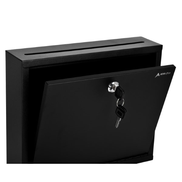 Adiroffice Wall Mountable Large Steel  Drop Box, PK2 - ADI631-03-BLK-2PK