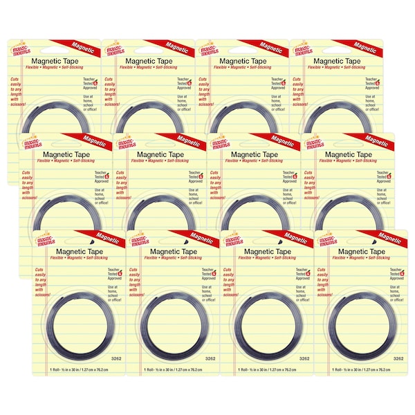 Magic Mounts Self-Sticking Magnetic Tape Roll, 1/2in. x 30in., 12PK - 3262