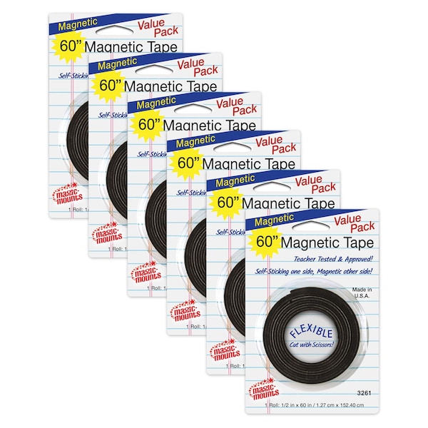 Magic Mounts Magnetic Tape, 1/2in. x 60in. Roll, 6PK - 3261