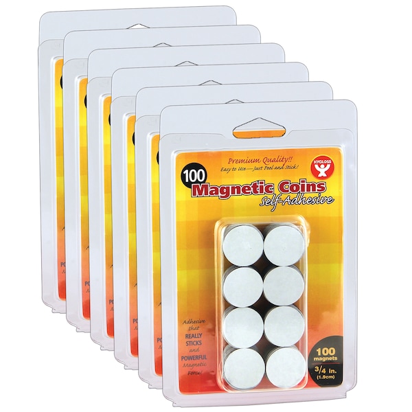 Hygloss Products Self-Adhesive Magnetic Coins, 0.75", 100 Per Pack, PK6 - 61400