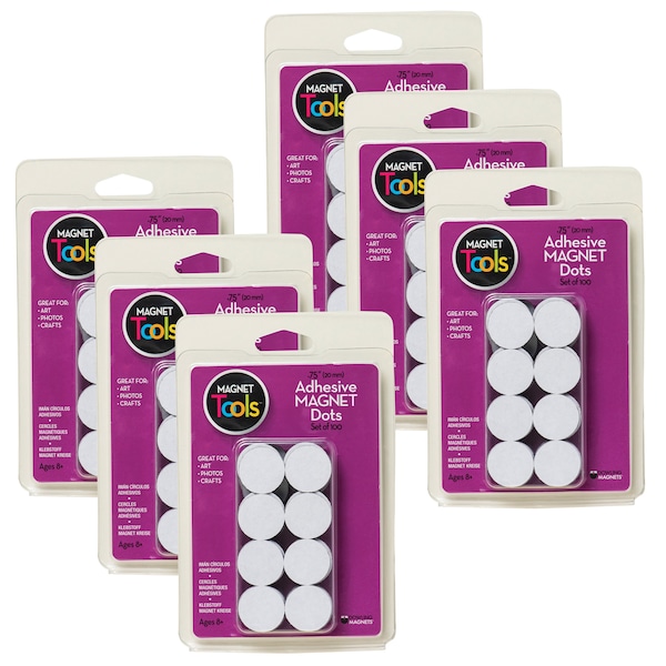 Dowling Magnets Adhesive Magnet Dots, 0.75", 100 Per Pack, PK6 - 735007