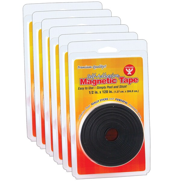 Hygloss Products Self-Adhesive Magnetic Tape Roll, 0.5" x 120", PK6 - 61410