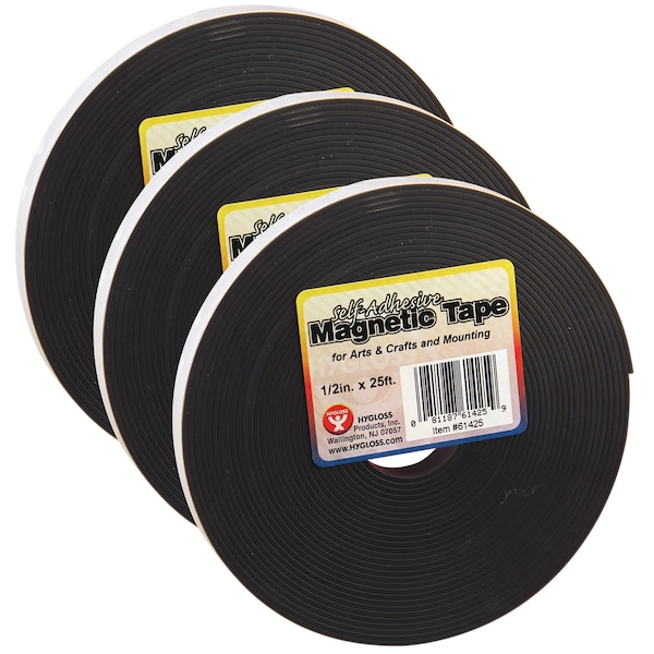 Hygloss Products Magnetic Strips, 0.5" x 300" Per Roll, PK3 - 61425