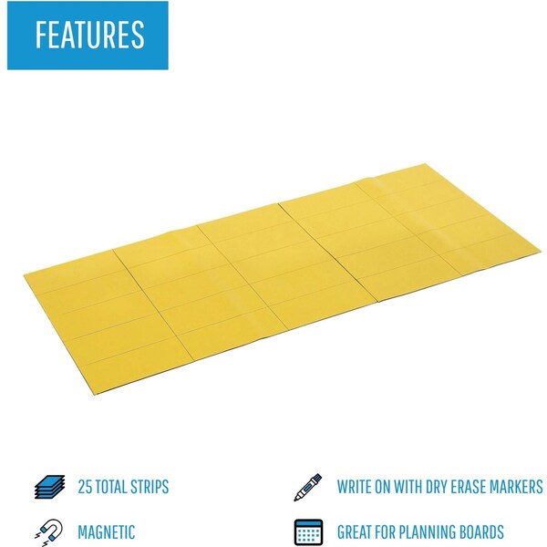 Mastervision Magnetic Tape Strips, 7/8"x2", Yellow, PK25 - FM2403