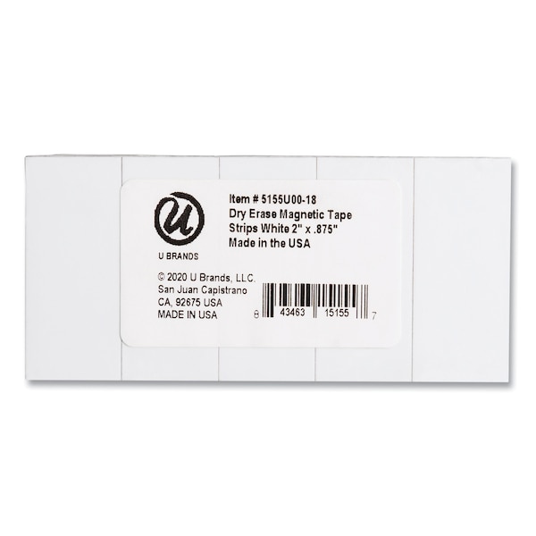 U Brands Dry Erase Magnetic Tape Strips, 2" x 0.88", White, PK25 - 5155U00-18
