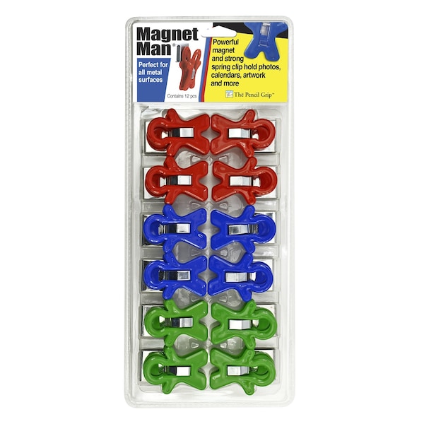 The Pencil Grip Magnet Man Magnetic Clip, Assorted Colors, Clamshell, 12PK - TPG-13212P