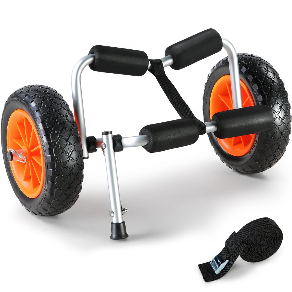 VEVOR Heavy Duty Kayak Cart, 250lbs Load Capacity, Foldable Canoe Trolley Cart with 10'' Solid Tires, Nonslip Support Foot & Tie-Down Strap, for Kayaks Canoes Paddleboards Float Mats Jon Boats - S250LBS10INCHUJK2V0
