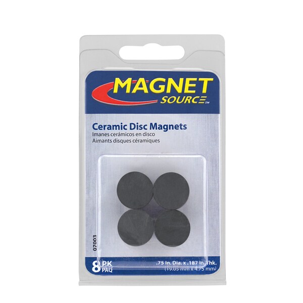 Master Magnetics Magnet Source .197 in. L X .701 in. W Black Disc Magnets 0.7 lb. pull 8 pc - 07003